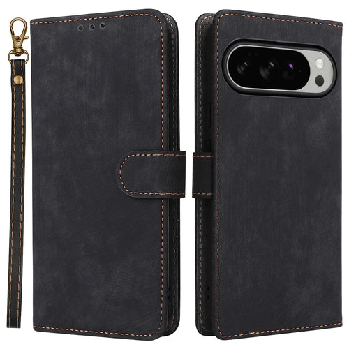 For Google Pixel 10 Pro XL Case Wallet RFID Blocking PU Leather Phone Cover Stand with Strap - Black - 1