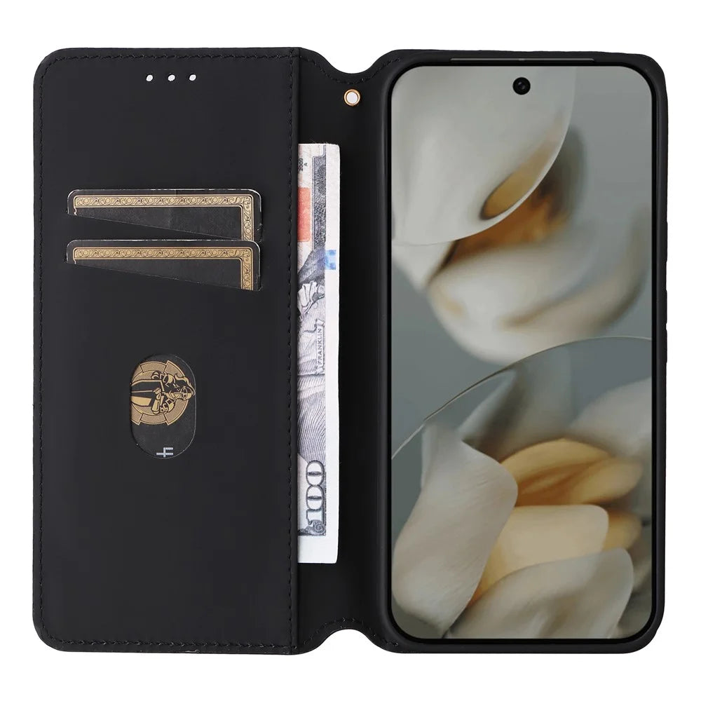 For Google Pixel 10 Pro XL Case Wallet Rhombus Imprinted Leather Phone Cover - Black - 2