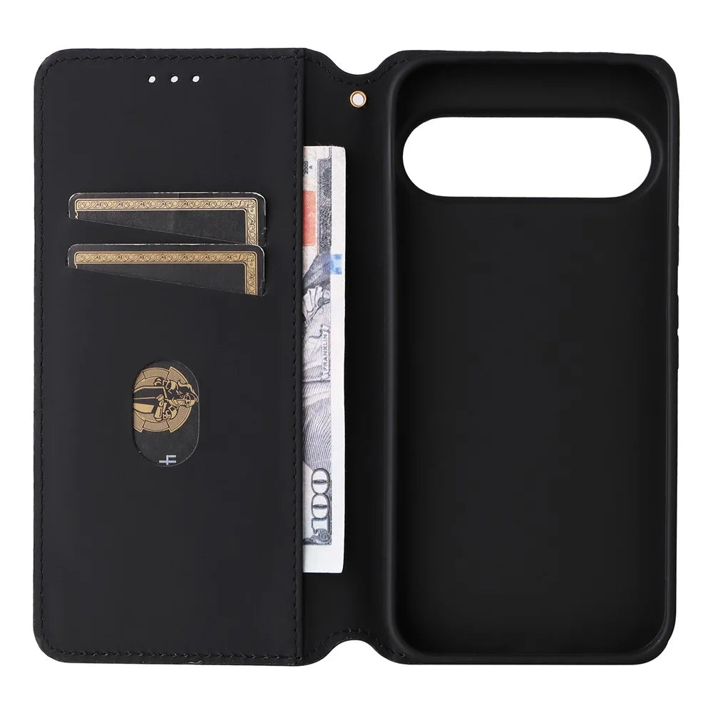 For Google Pixel 10 Pro XL Case Wallet Rhombus Imprinted Leather Phone Cover - Black - 3
