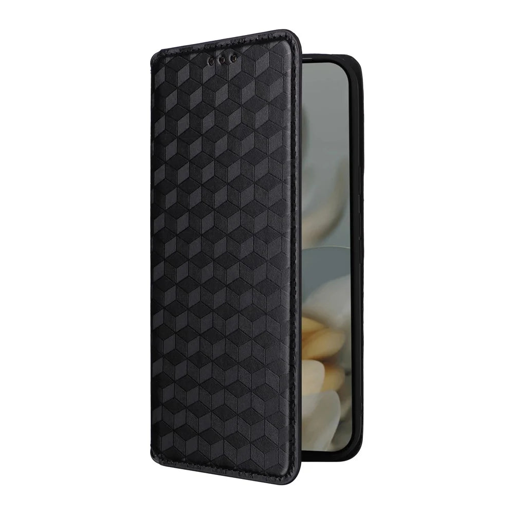 For Google Pixel 10 Pro XL Case Wallet Rhombus Imprinted Leather Phone Cover - Black - 6
