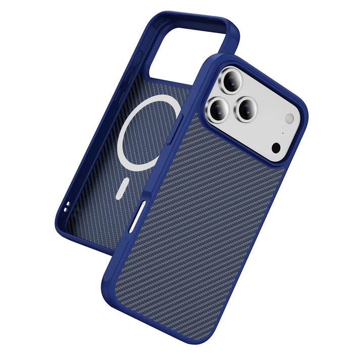 For iPhone 17 Pro Case Carbon Fiber Texture PC + TPU Phone Cover Compatible with MagSafe - Blue - 2