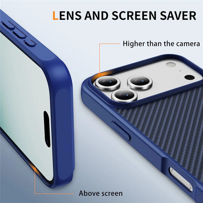 For iPhone 17 Pro Case Carbon Fiber Texture PC + TPU Phone Cover Compatible with MagSafe - Blue - 6