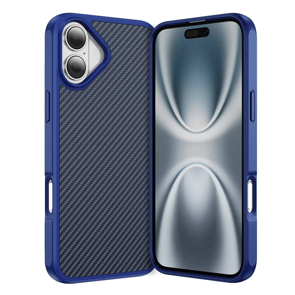 For iPhone 17 Case Carbon Fiber Texture PC + TPU Phone Cover Compatible with MagSafe - Blue - 1