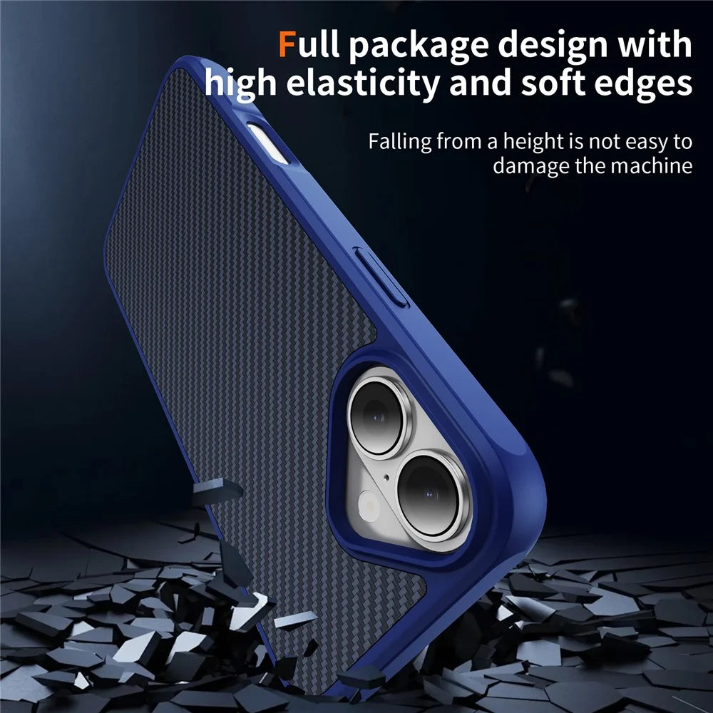 For iPhone 17 Case Carbon Fiber Texture PC + TPU Phone Cover Compatible with MagSafe - Blue - 4