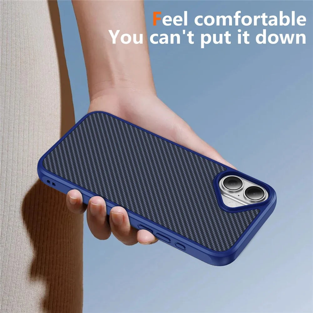 For iPhone 17 Case Carbon Fiber Texture PC + TPU Phone Cover Compatible with MagSafe - Blue - 5