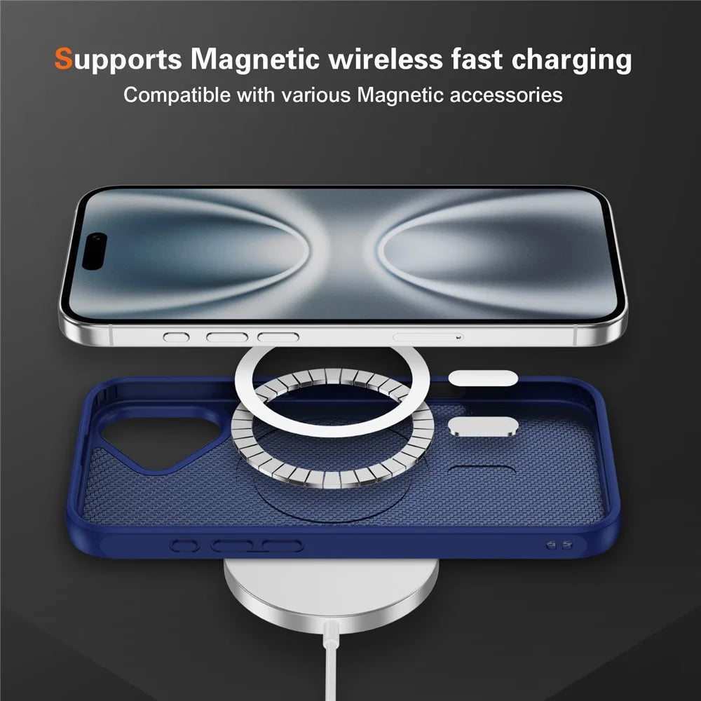 For iPhone 17 Case Carbon Fiber Texture PC + TPU Phone Cover Compatible with MagSafe - Blue - 7