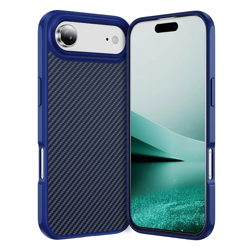 For iPhone Air Case Carbon Fiber Texture PC + TPU Phone Cover Compatible with MagSafe - Blue - 1