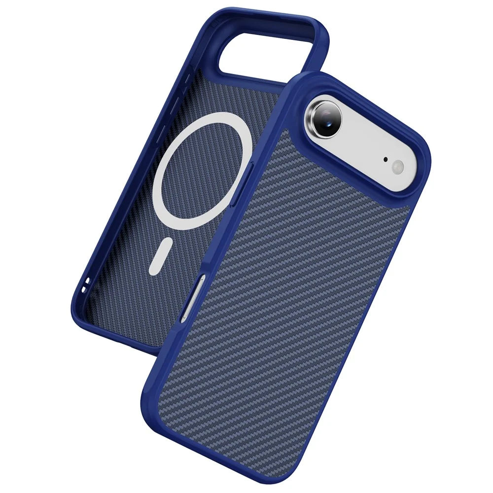 For iPhone Air Case Carbon Fiber Texture PC + TPU Phone Cover Compatible with MagSafe - Blue - 2