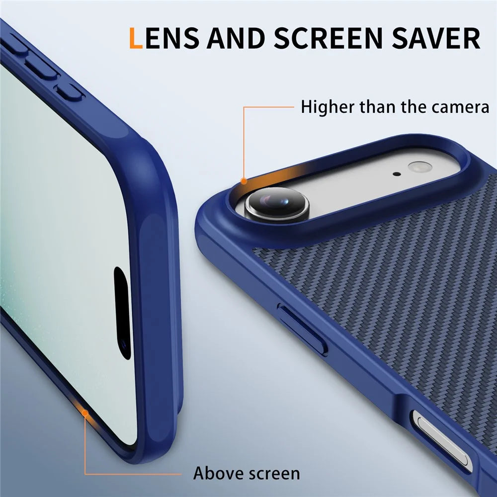 For iPhone Air Case Carbon Fiber Texture PC + TPU Phone Cover Compatible with MagSafe - Blue - 3