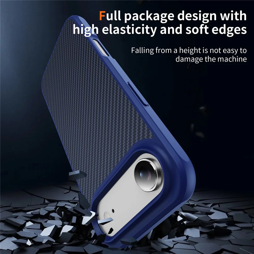 For iPhone Air Case Carbon Fiber Texture PC + TPU Phone Cover Compatible with MagSafe - Blue - 4