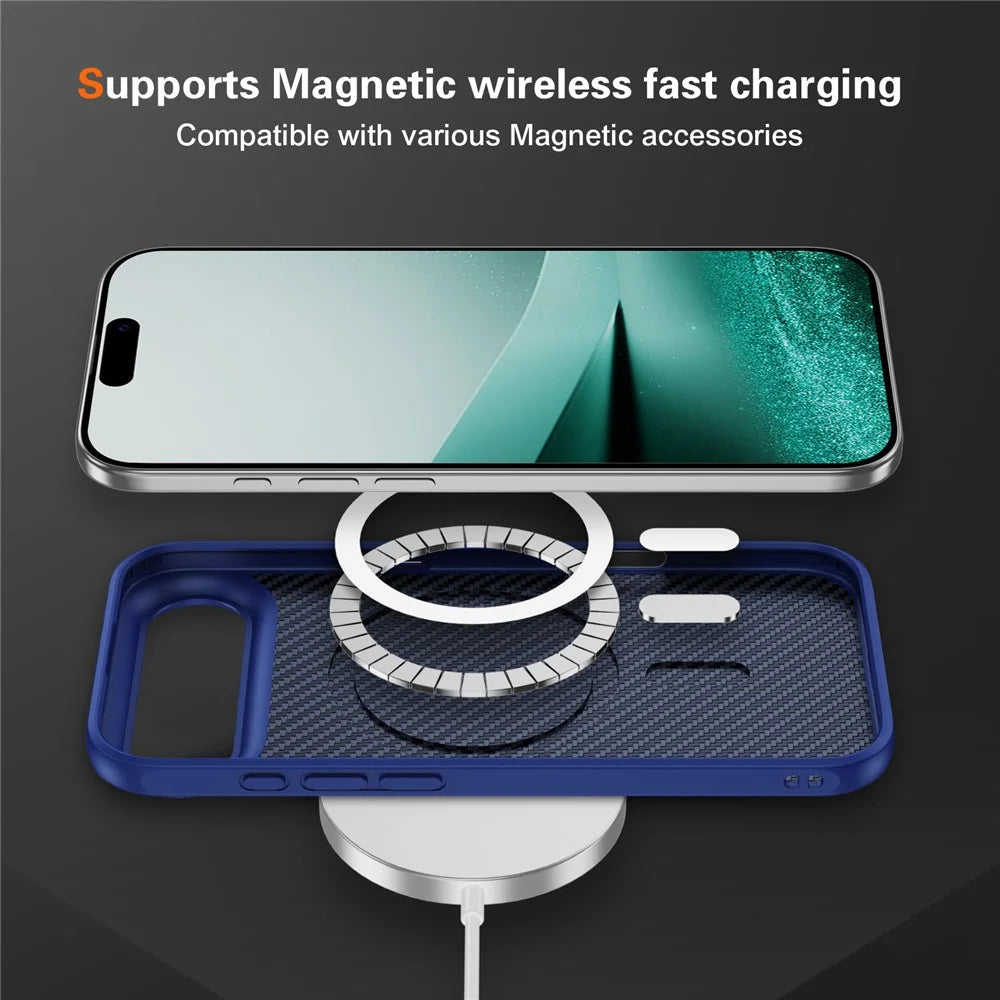 For iPhone Air Case Carbon Fiber Texture PC + TPU Phone Cover Compatible with MagSafe - Blue - 6