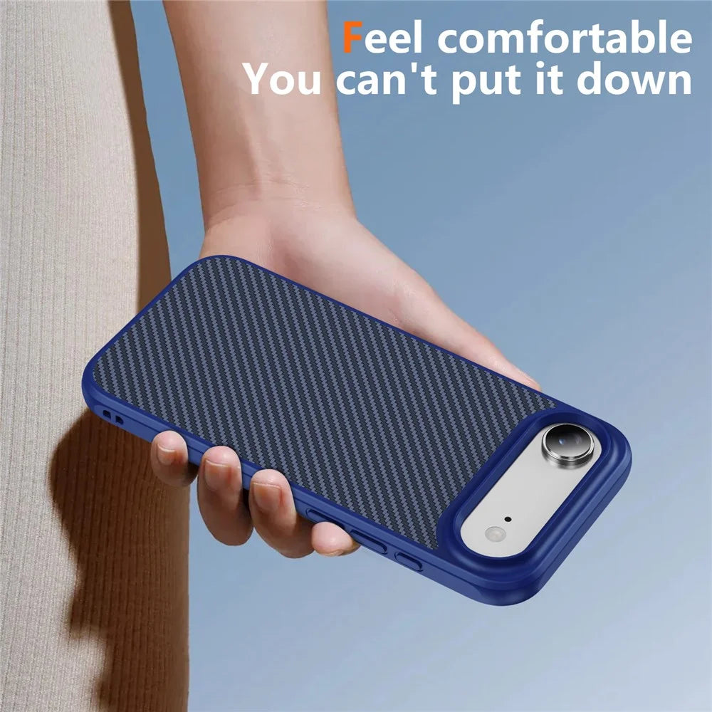 For iPhone Air Case Carbon Fiber Texture PC + TPU Phone Cover Compatible with MagSafe - Blue - 7