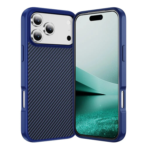 For iPhone 17 Pro Max Case Carbon Fiber Texture PC + TPU Phone Cover Compatible with MagSafe - Blue - 1