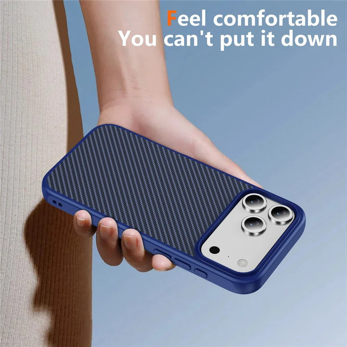 For iPhone 17 Pro Max Case Carbon Fiber Texture PC + TPU Phone Cover Compatible with MagSafe - Blue - 3