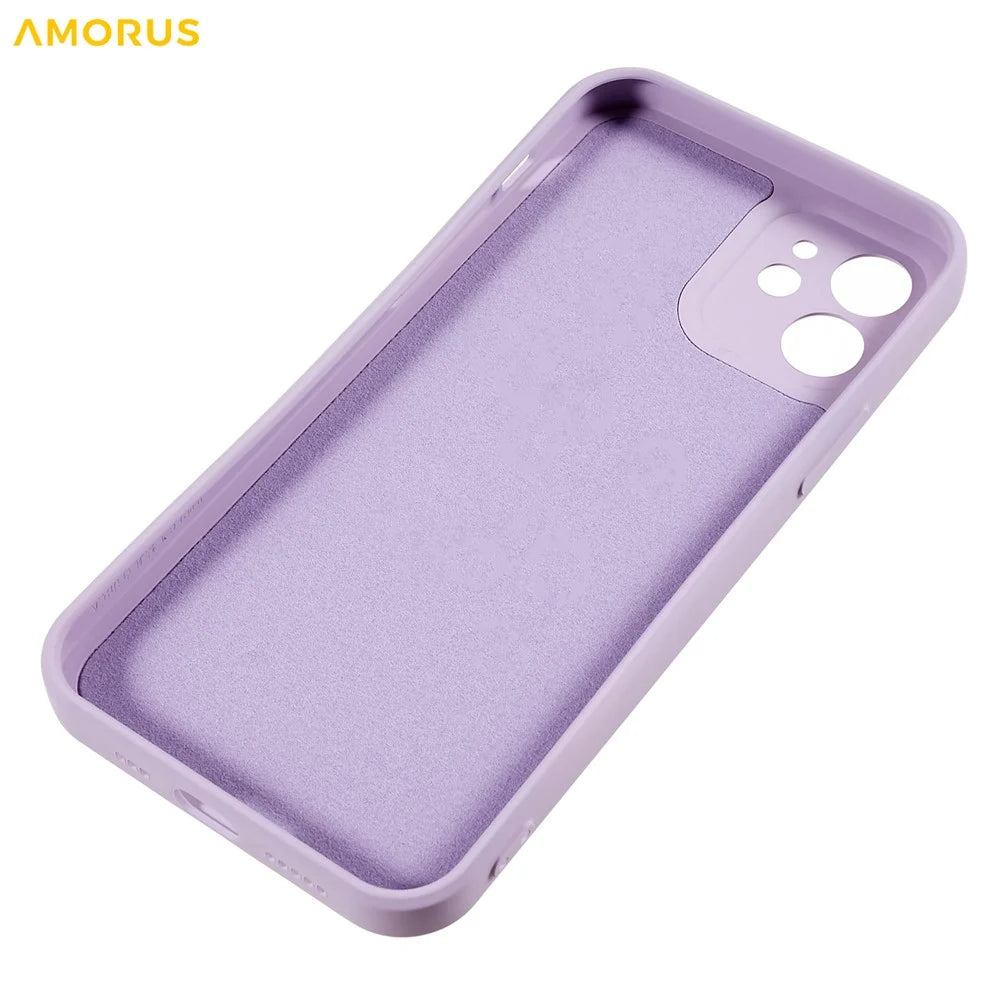 AMORUS For iPhone 12 Case Precise Cutouts TPU Fiber Lining Shockproof Phone Cover - Purple - 6