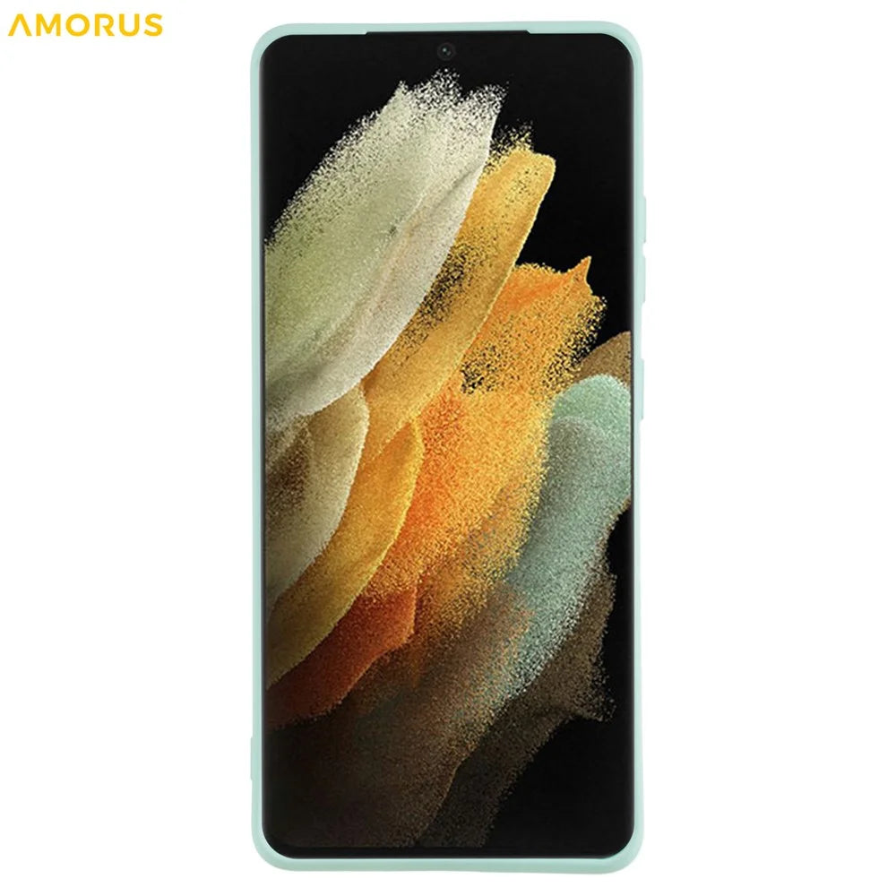 AMORUS For Samsung Galaxy S21 Ultra 5G Case Precise Cutouts TPU Fiber Lining Shockproof Phone Cover - Baby Blue - 2