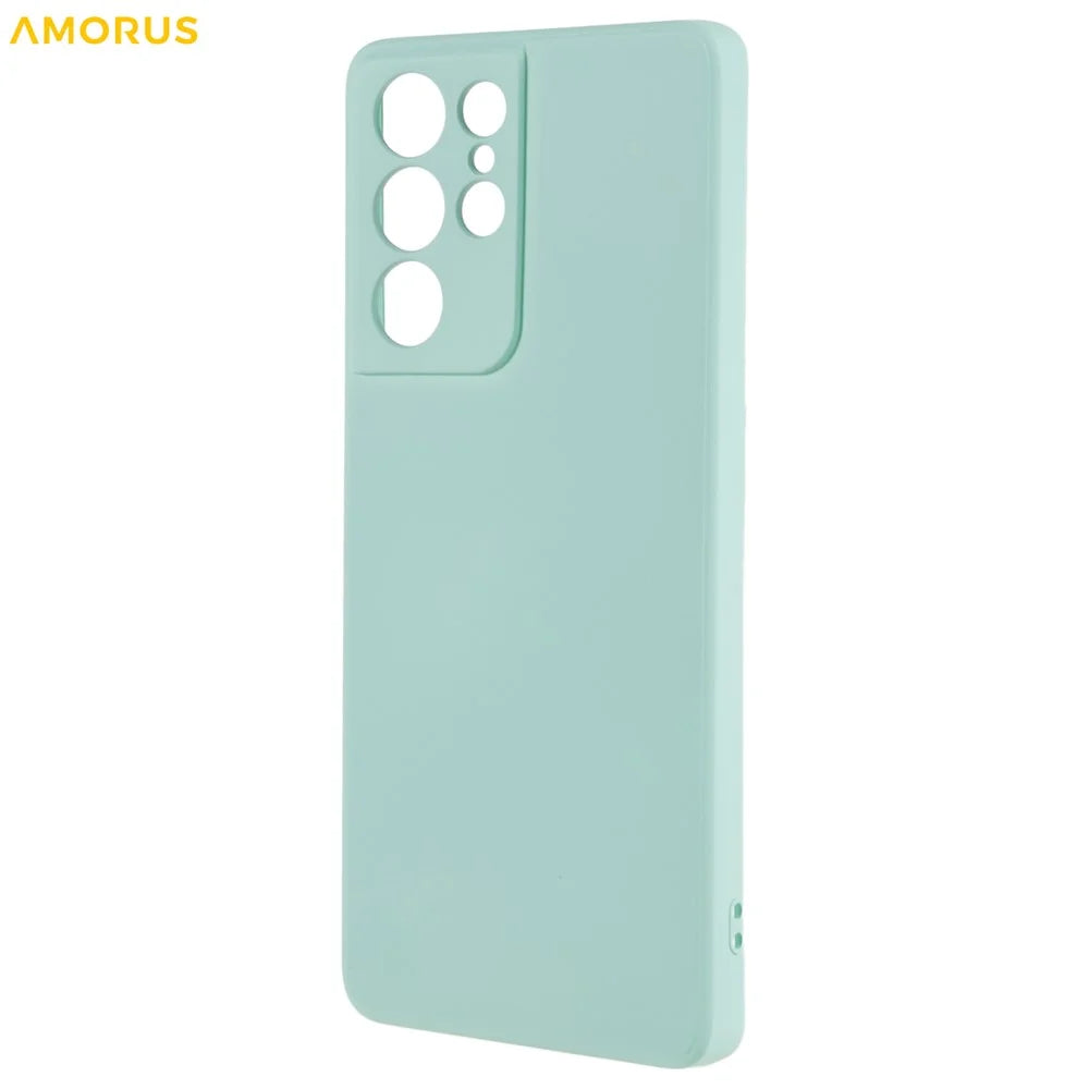 AMORUS For Samsung Galaxy S21 Ultra 5G Case Precise Cutouts TPU Fiber Lining Shockproof Phone Cover - Baby Blue - 3