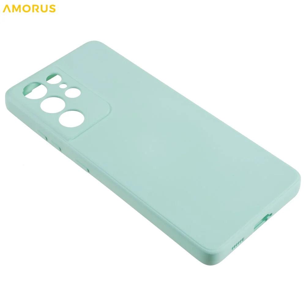 AMORUS For Samsung Galaxy S21 Ultra 5G Case Precise Cutouts TPU Fiber Lining Shockproof Phone Cover - Baby Blue - 4