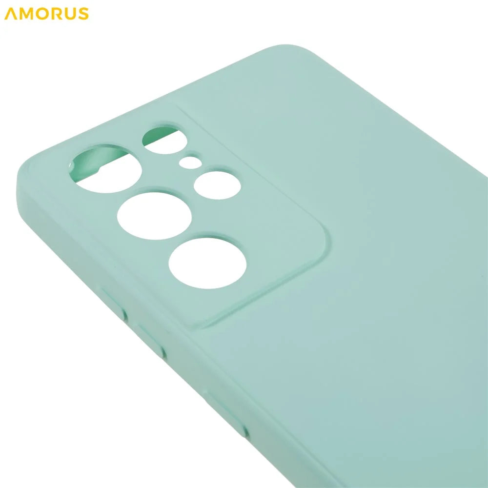 AMORUS For Samsung Galaxy S21 Ultra 5G Case Precise Cutouts TPU Fiber Lining Shockproof Phone Cover - Baby Blue - 5