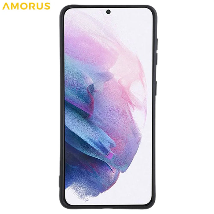 AMORUS For Samsung Galaxy S21+ 5G Case Precise Cutouts TPU Fiber Lining Shockproof Phone Cover - Black - 3
