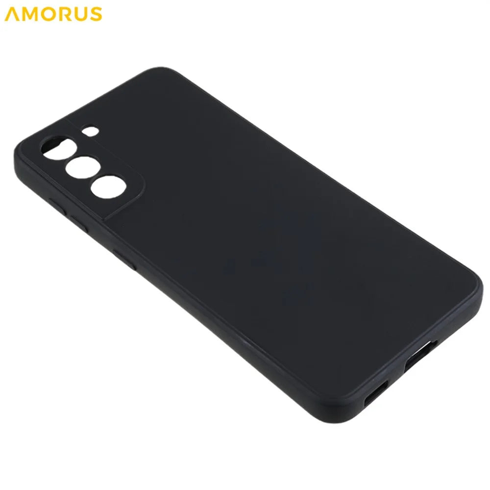 AMORUS For Samsung Galaxy S21 4G / 5G Case Precise Cutouts TPU Fiber Lining Shockproof Phone Cover - Black - 4