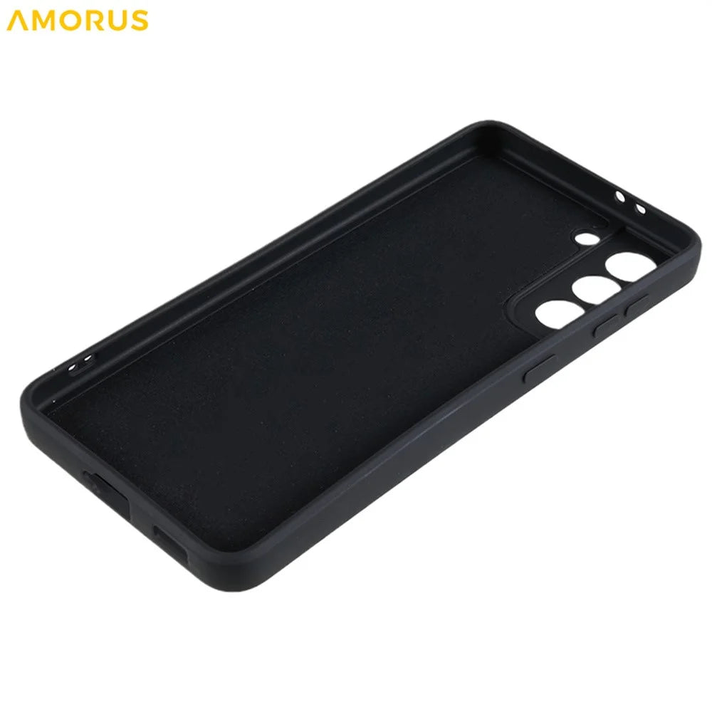 AMORUS For Samsung Galaxy S21 4G / 5G Case Precise Cutouts TPU Fiber Lining Shockproof Phone Cover - Black - 6