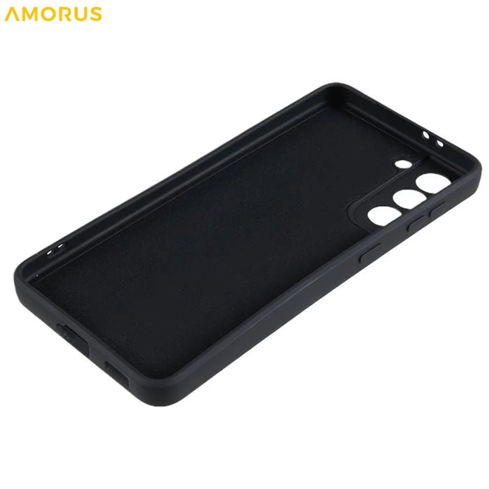 AMORUS For Samsung Galaxy S21 4G / 5G Case Precise Cutouts TPU Fiber Lining Shockproof Phone Cover - Black - 6