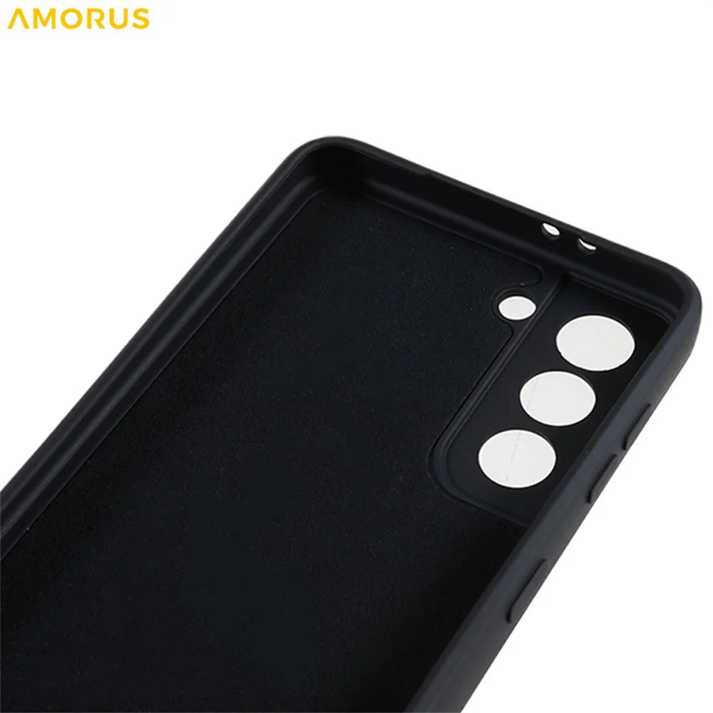 AMORUS For Samsung Galaxy S21 4G / 5G Case Precise Cutouts TPU Fiber Lining Shockproof Phone Cover - Black - 7