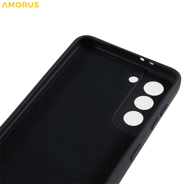 AMORUS For Samsung Galaxy S21 4G / 5G Case Precise Cutouts TPU Fiber Lining Shockproof Phone Cover - Black - 7