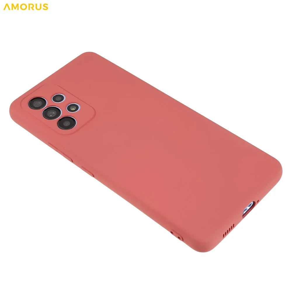 AMORUS For Samsung Galaxy A13 4G Case Precise Cutouts TPU Fiber Lining Shockproof Phone Cover - Hawthorn Red - 4