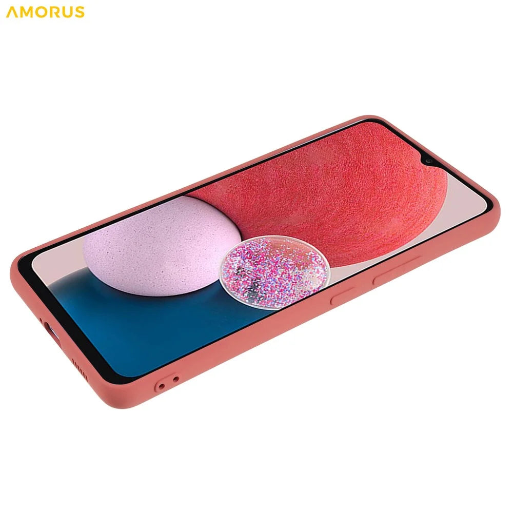 AMORUS For Samsung Galaxy A13 4G Case Precise Cutouts TPU Fiber Lining Shockproof Phone Cover - Hawthorn Red - 5