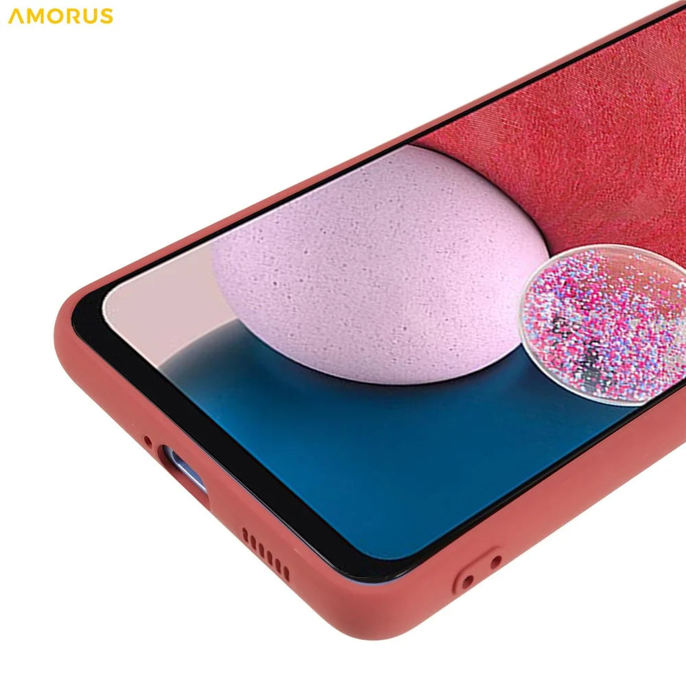 AMORUS For Samsung Galaxy A13 4G Case Precise Cutouts TPU Fiber Lining Shockproof Phone Cover - Hawthorn Red - 7