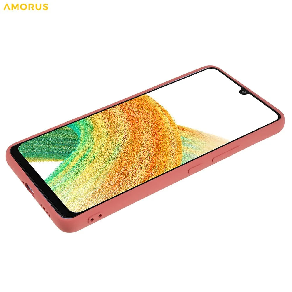 AMORUS For Samsung Galaxy A33 5G Case Precise Cutouts TPU Fiber Lining Shockproof Phone Cover - Hawthorn Red - 6