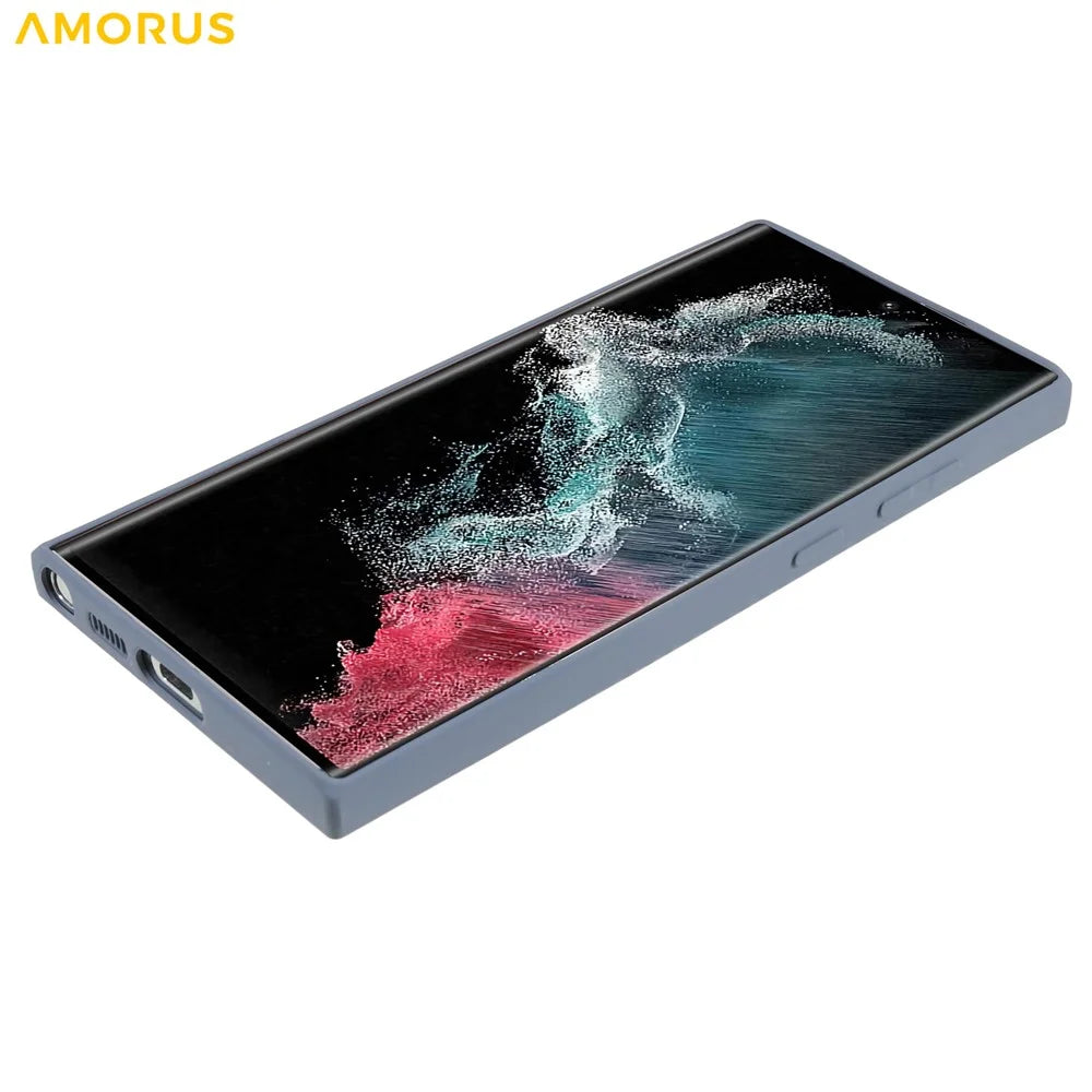 AMORUS For Samsung Galaxy S22 Ultra 5G Case Precise Cutouts TPU Fiber Lining Shockproof Phone Cover - Lavender Grey - 4