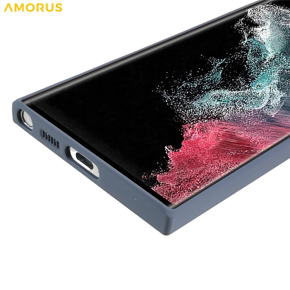 AMORUS For Samsung Galaxy S22 Ultra 5G Case Precise Cutouts TPU Fiber Lining Shockproof Phone Cover - Lavender Grey - 5