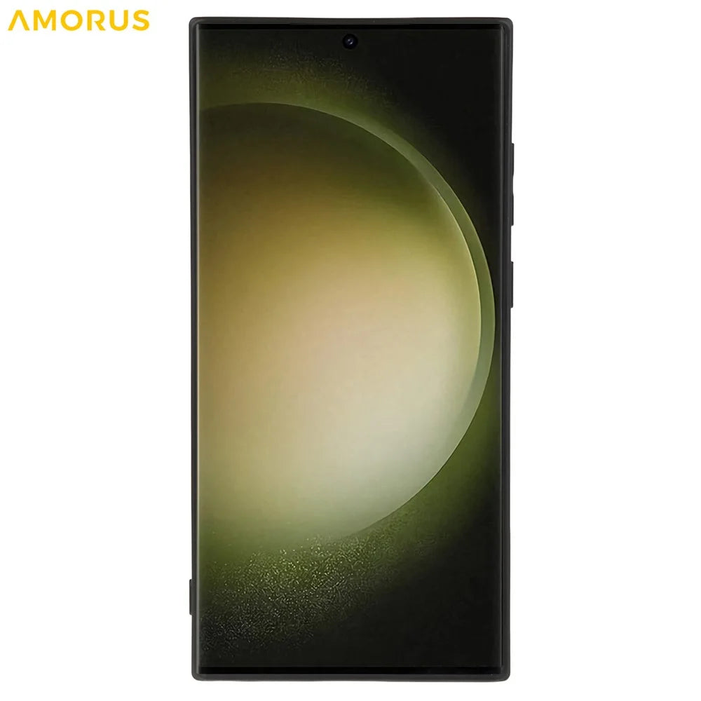 AMORUS For Samsung Galaxy S23 Ultra Case Precise Cutouts TPU Fiber Lining Shockproof Phone Cover - Black - 2