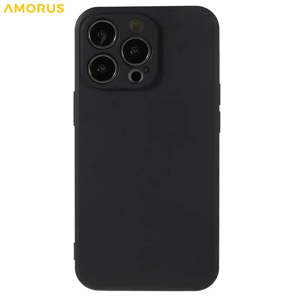 AMORUS For iPhone 13 Pro Case Precise Cutouts TPU Fiber Lining Shockproof Phone Cover - Black - 3