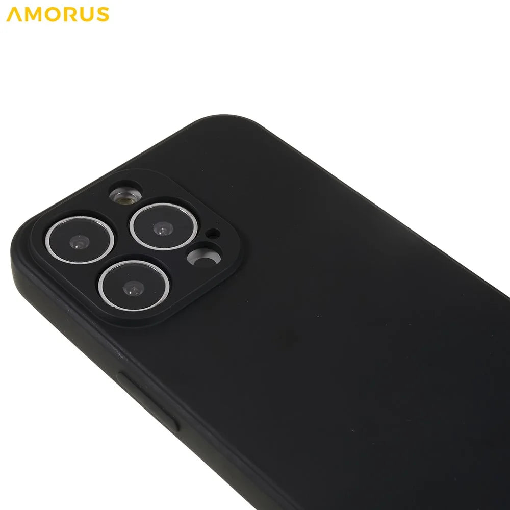 AMORUS For iPhone 13 Pro Case Precise Cutouts TPU Fiber Lining Shockproof Phone Cover - Black - 5