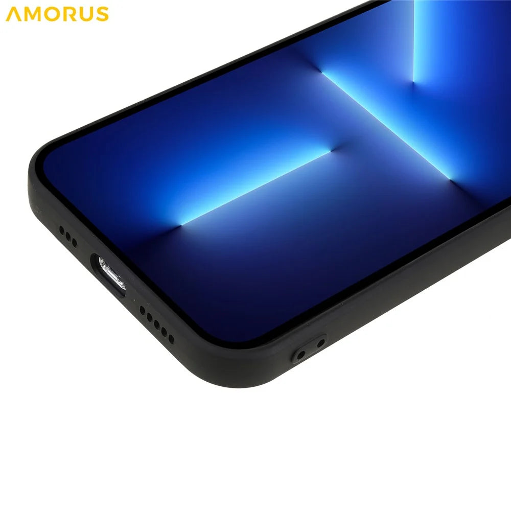 AMORUS For iPhone 13 Pro Case Precise Cutouts TPU Fiber Lining Shockproof Phone Cover - Black - 7