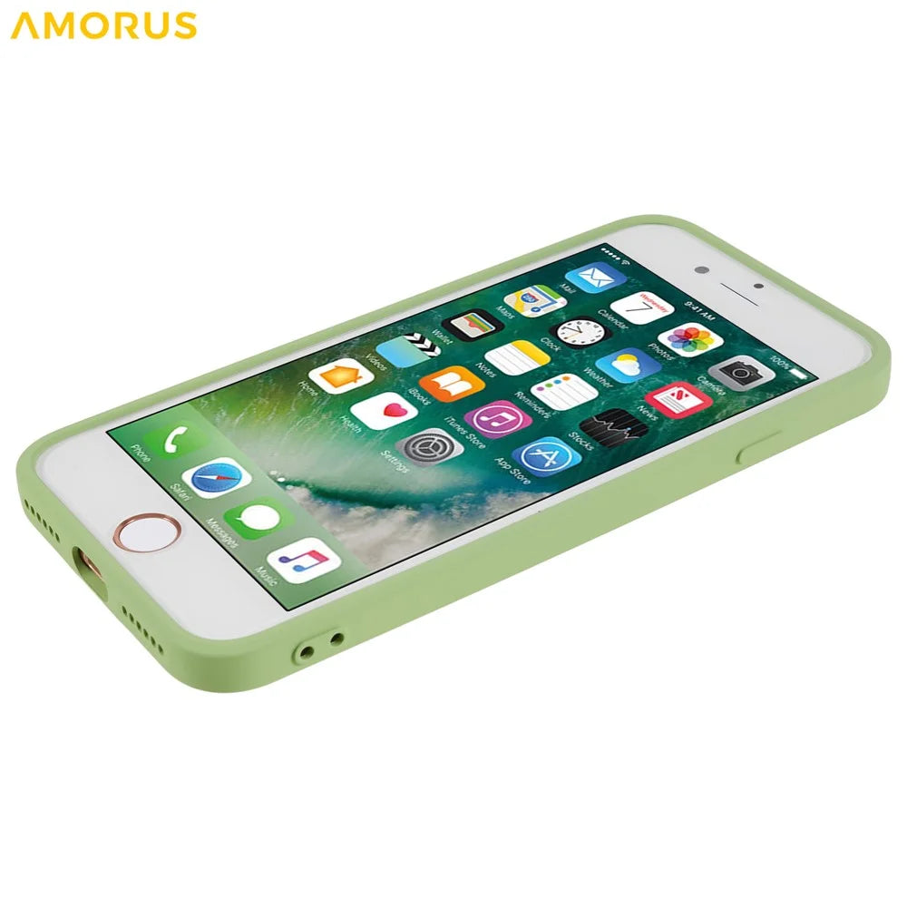 AMORUS TPU Case for iPhone SE (2022) / (2020) / 8 / 7 Precise Cutouts Fiber Lining Shockproof Phone Cover - Green - 5