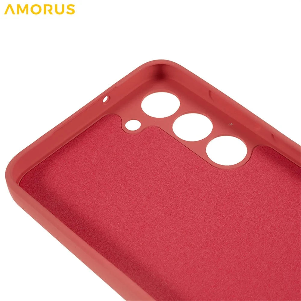 AMORUS For Samsung Galaxy S23+ Case Precise Cutouts TPU Fiber Lining Shockproof Phone Cover - Hawthorn Red - 4