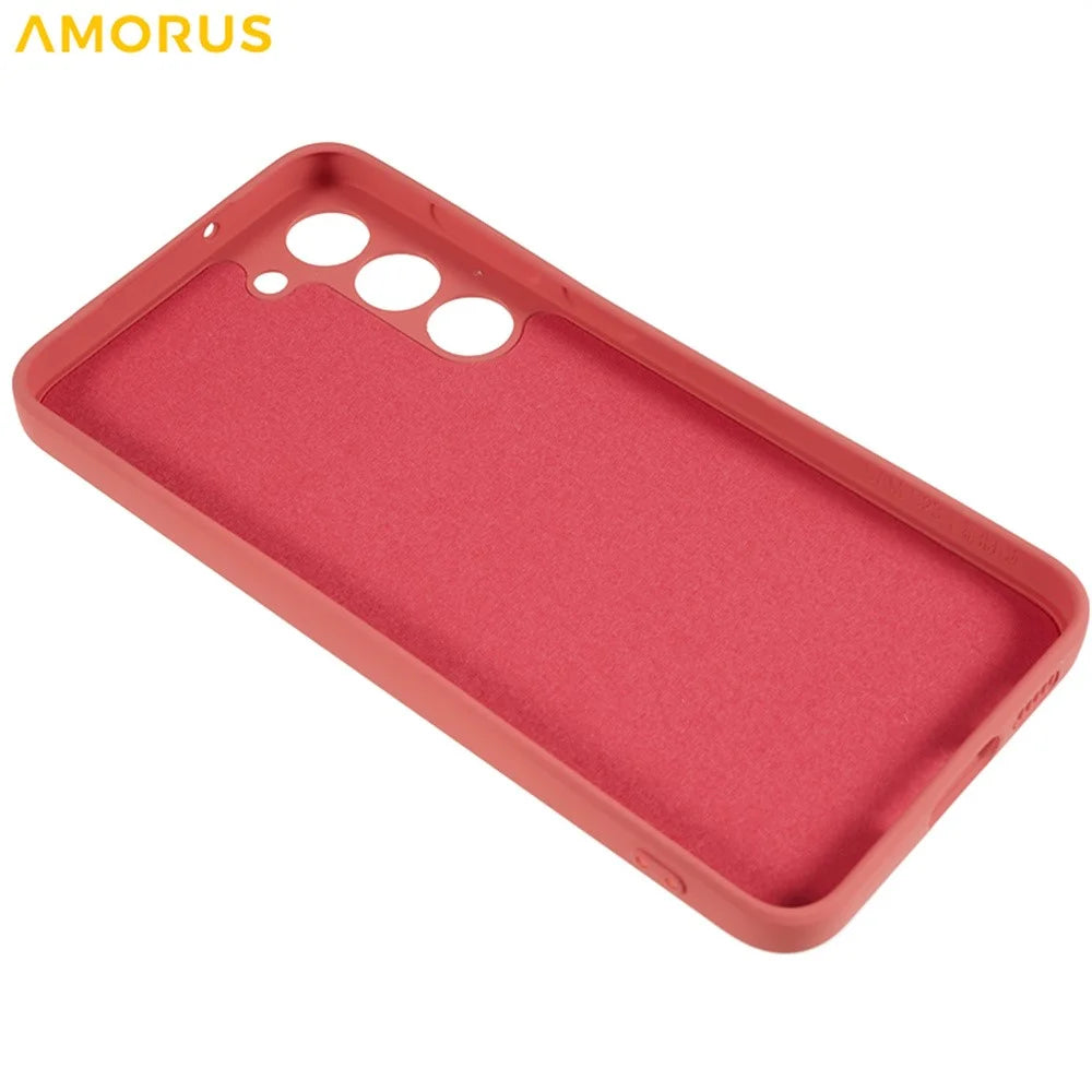 AMORUS For Samsung Galaxy S23+ Case Precise Cutouts TPU Fiber Lining Shockproof Phone Cover - Hawthorn Red - 5