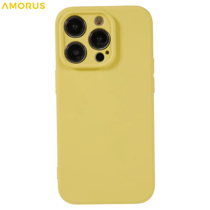 AMORUS For iPhone 14 Pro Case Precise Cutouts TPU Fiber Lining Shockproof Phone Cover - Yellow - 3
