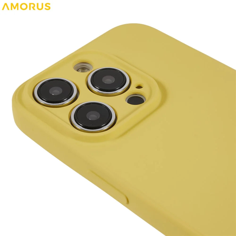 AMORUS For iPhone 14 Pro Case Precise Cutouts TPU Fiber Lining Shockproof Phone Cover - Yellow - 6