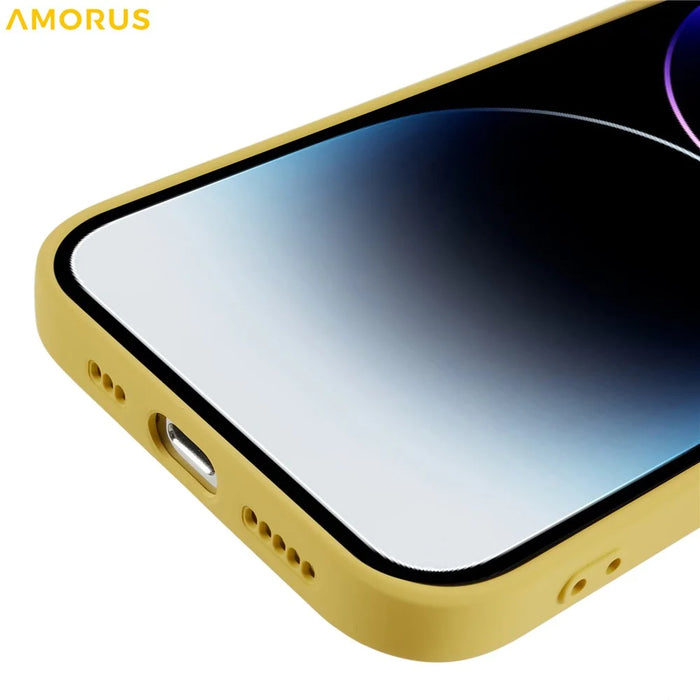 AMORUS For iPhone 14 Pro Case Precise Cutouts TPU Fiber Lining Shockproof Phone Cover - Yellow - 7