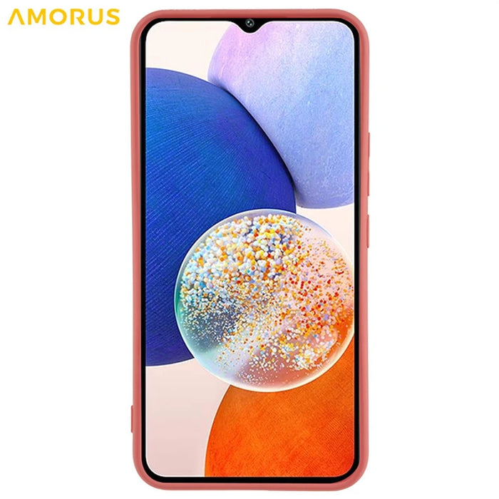 AMORUS For Samsung Galaxy A14 5G / 4G Case Precise Cutouts TPU Fiber Lining Shockproof Phone Cover - Hawthorn Red - 2