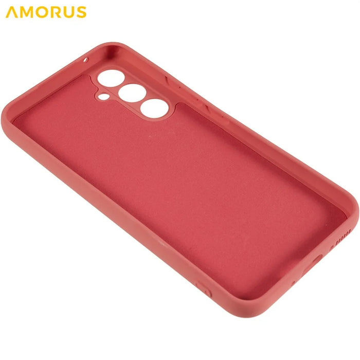 AMORUS For Samsung Galaxy A14 5G / 4G Case Precise Cutouts TPU Fiber Lining Shockproof Phone Cover - Hawthorn Red - 4