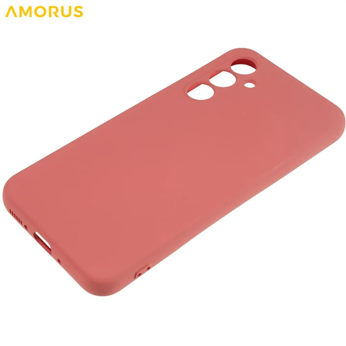 AMORUS For Samsung Galaxy A14 5G / 4G Case Precise Cutouts TPU Fiber Lining Shockproof Phone Cover - Hawthorn Red - 5
