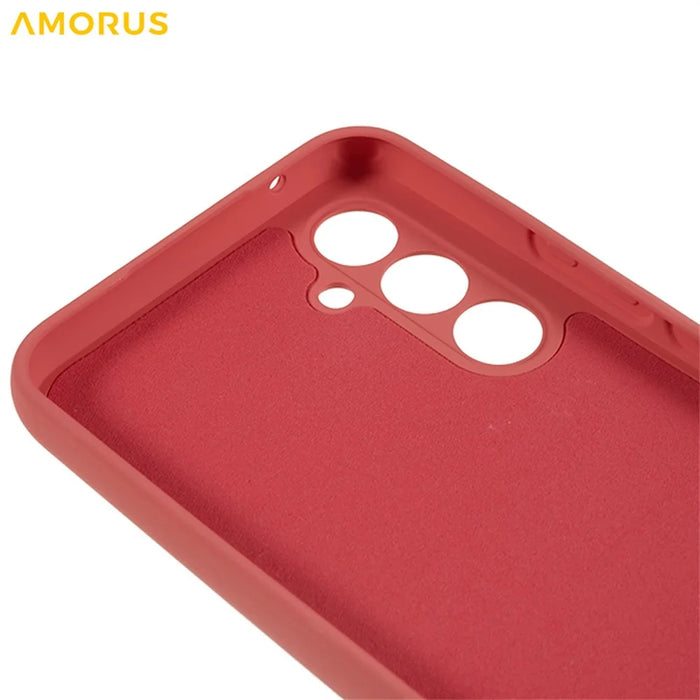AMORUS For Samsung Galaxy A14 5G / 4G Case Precise Cutouts TPU Fiber Lining Shockproof Phone Cover - Hawthorn Red - 6