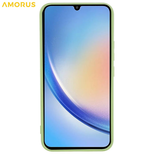 AMORUS For Samsung Galaxy A34 5G Case Precise Cutouts TPU Fiber Lining Shockproof Phone Cover - Matcha Green - 2